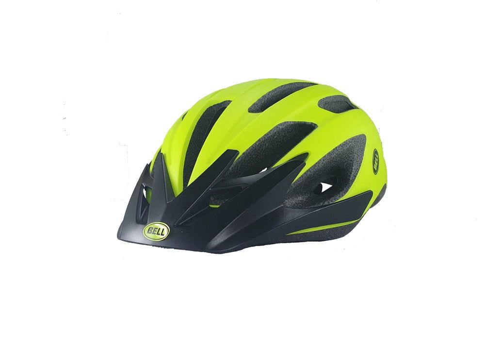 Hi-visibility matte cycling helmet in neon yellow with black stripe details