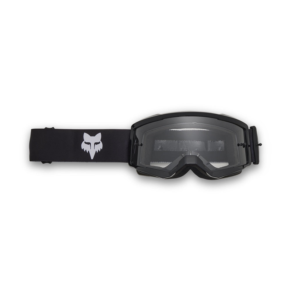 Youth black ski goggles with fox logo on strap