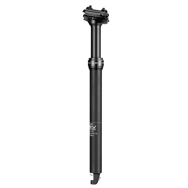 Black seatpost with integrated clamp and adjustment marks
