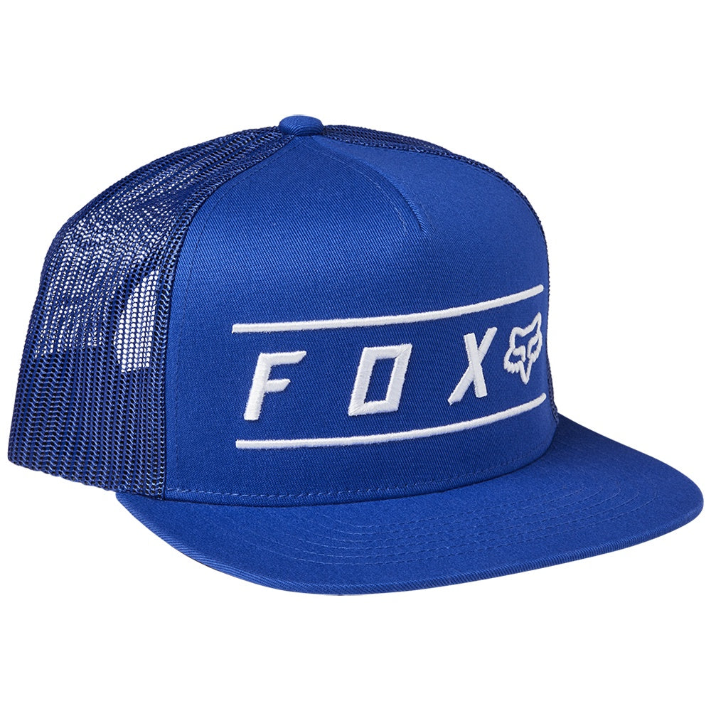 FOX royal blue mesh snapback hat with white front logo