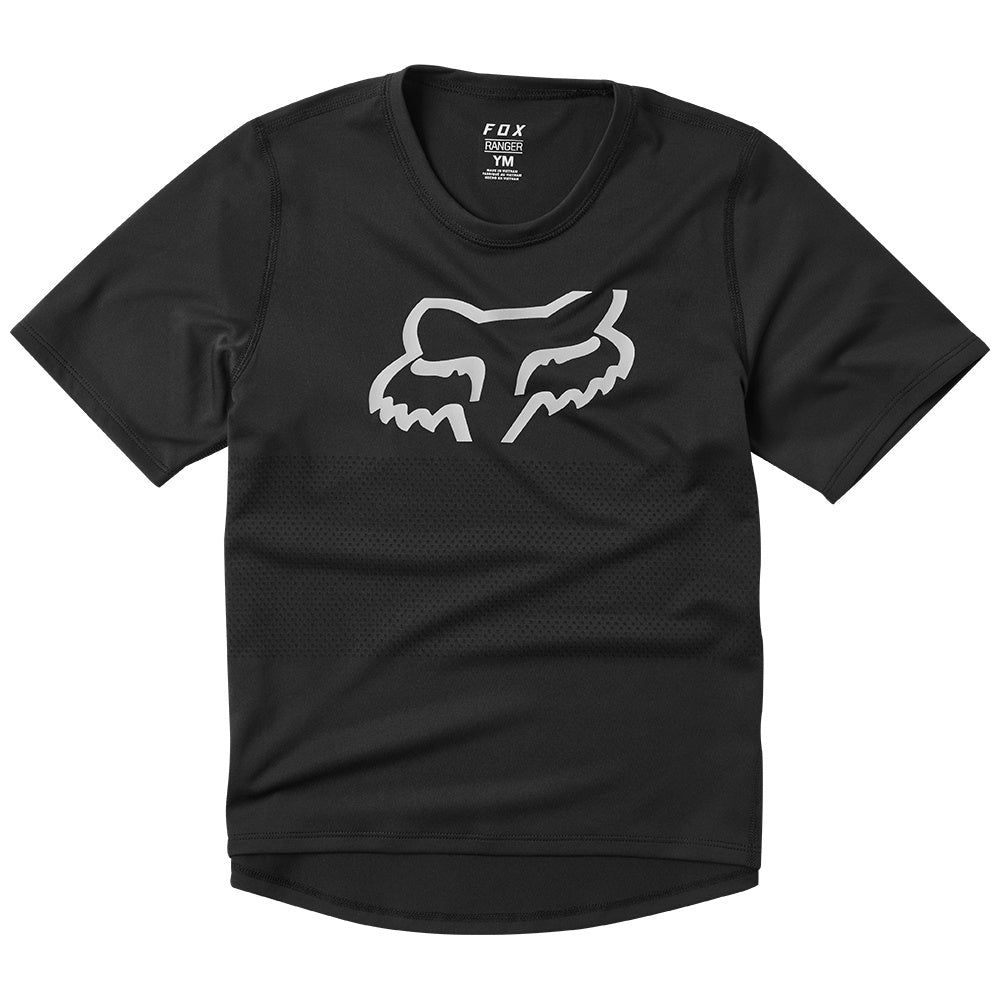 Youth short-sleeve jersey in black with FOX head logo at chest