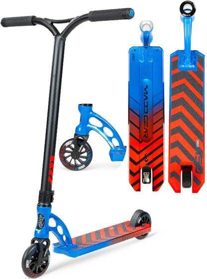 450 scooter with blue deck, black frame, and 3 wheels