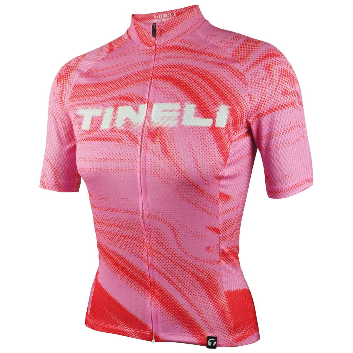 Tineli women's lava jersey, pink/red short-sleeve zip-up with high collar