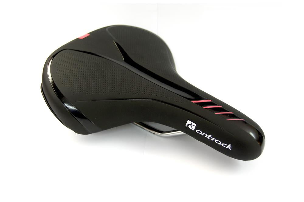 Women's gel-molded bicycle saddle, black with fluorescent pink accents
