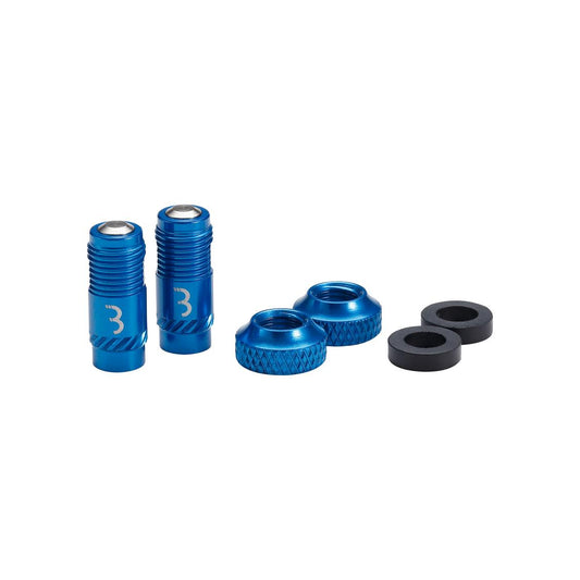 Blue metal bike valve cap set with rubber bases, marked '3'