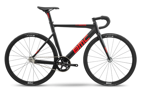 BMC Trackmachine AL One road bike in black with red accents