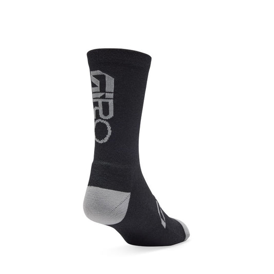 Giro winter merino wool socks in black with grey logo graphic