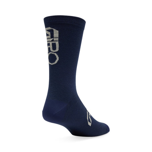 Giro merino wool crew socks, dark blue with yellow logo