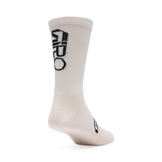 Giro merino wool crew socks, white with black logo on calf