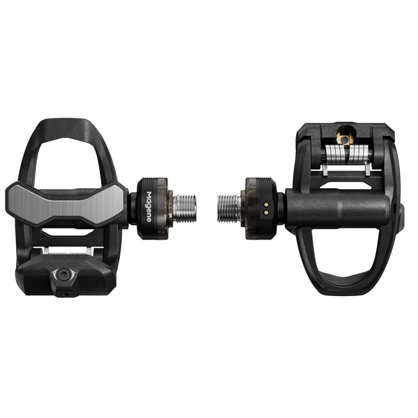Magene P715K dual-sided power pedals with Keo cleats, shown as separate components