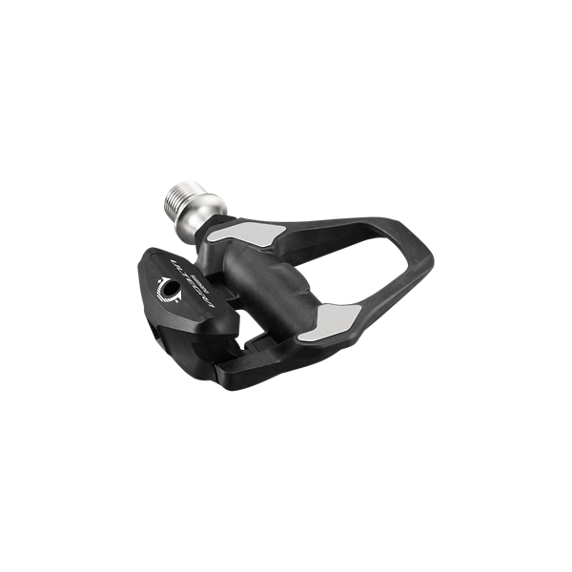 SPD-SLR bicycle pedal with black carbon body and exposed metal axle