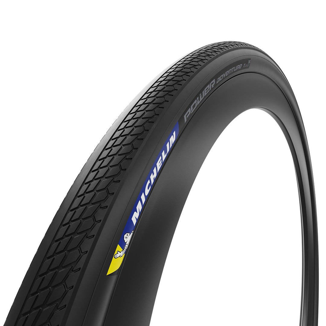 Michelin Power Adventure competition line black tire with tread pattern