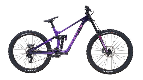 Purple/violet fade mountain bike with front suspension fork