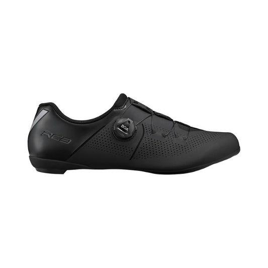 Black road cycling shoe with BOA dial and perforated panels