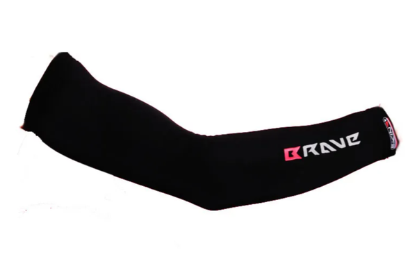 BRAVE thermal armwarmer in black with red logo on the cuff