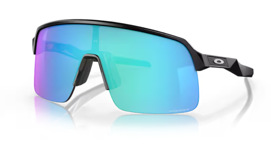 Oakley Sutro Lite sunglasses with matte black frame and blue Prizm Sapphire mirrored lenses