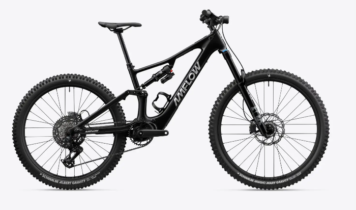 AMFLOW PX Carbon electric mountain bike, black full-suspension with front suspension fork