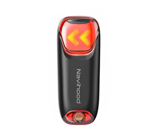 Navihood rear radar and laser light device in black with red accents and yellow arrow display