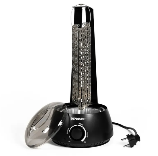 Dynamic Waxifier set with black heater base, domed lid, patterned stand and power cord