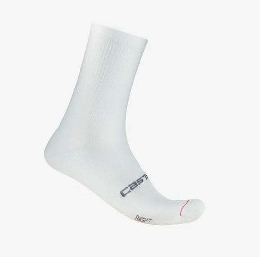 Castelli Espresso crew cycling socks in white with heel logo and red thread detail