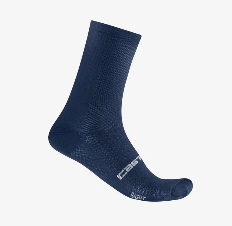 Castelli Espresso 18 cycling socks, dark blue with textured knit and heel toe branding