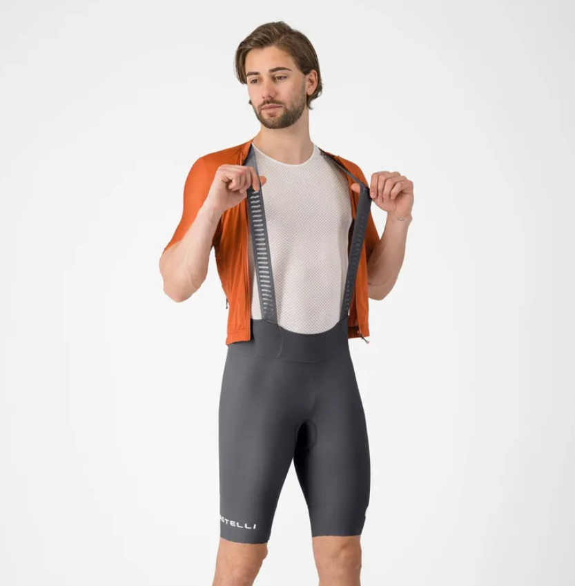 Castelli Espresso men's smoky gray cycling bib shorts with front bib straps