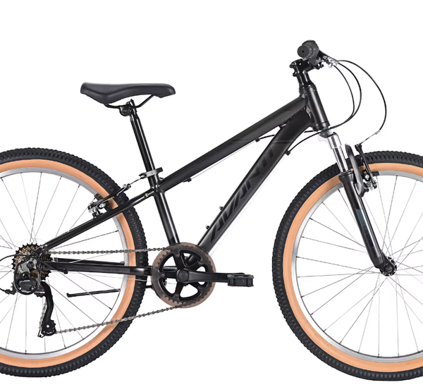 AVANTI Shadow 24 black metal mountain bike with front suspension fork and knobby tires