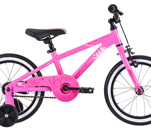 AVANTI 16-inch kids bicycle, pink frame with black wheels and front headlight