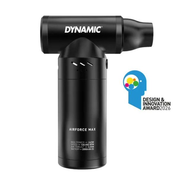 Black handheld hair dryer with T-shaped nozzle and grip, AirForce Max label