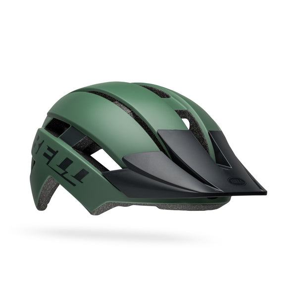 Youth bicycle helmet, matte green with black vents and chin strap
