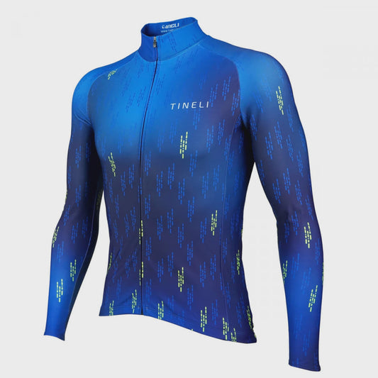 Men's winter cycling jersey in bright blue with full zipper and long sleeves