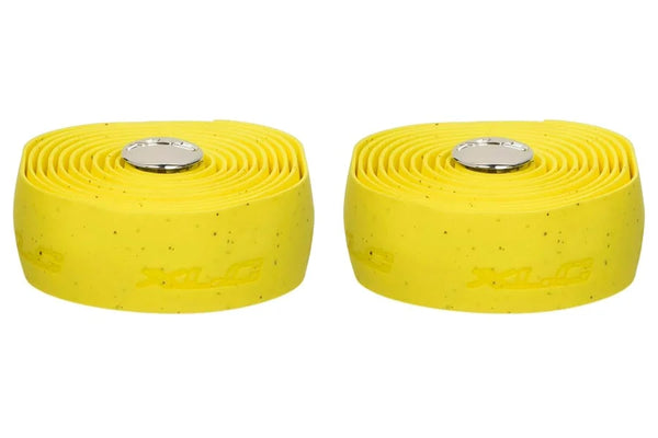 Yellow cork gel bicycle handlebar tape, two rolls with silver end caps