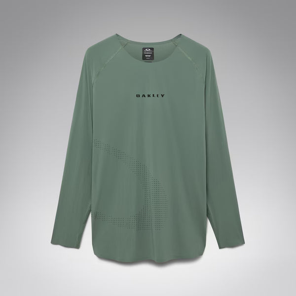 Oakley long-sleeve jersey in aviator green with crew neck and front logo